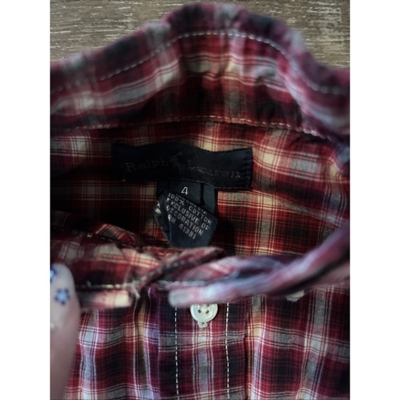 Ralph Lauren Boys Button Up Long Sleeve Shirt 4  Dress Up Preppy Pony  Plaid - Picture 3 of 4
